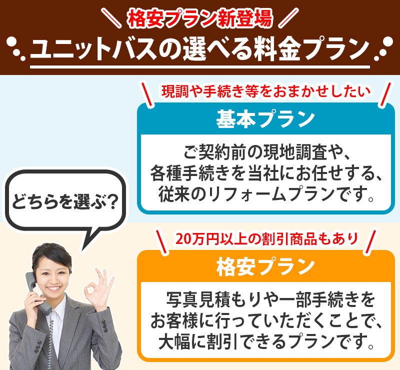 ユニットバスの選べる料金プランについて